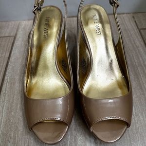 Nude Patent Leather Platform Dress Sandal